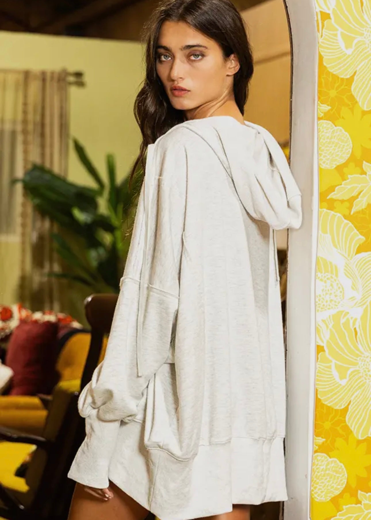 Distressed Exposed Seam Oversized Zipup