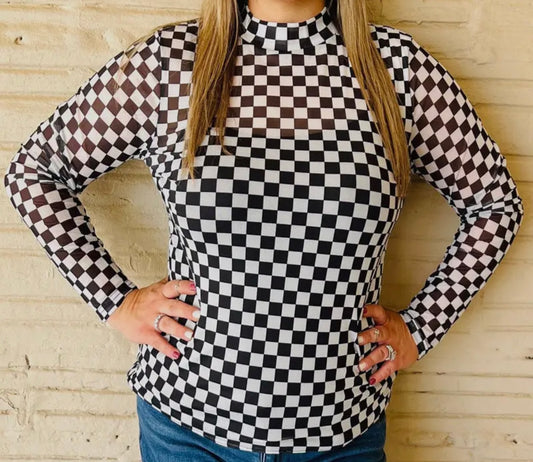 Checkered mesh long sleeve