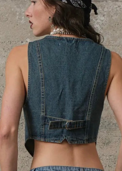 Cropped Denim Vest