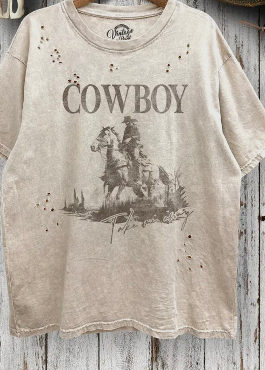Cowboy Distressed Oversized Tee