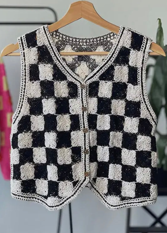 Crochet Cropped Checker Vest