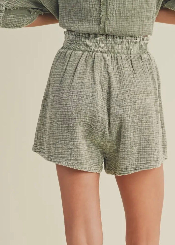 Sage Green Gauze Shorts