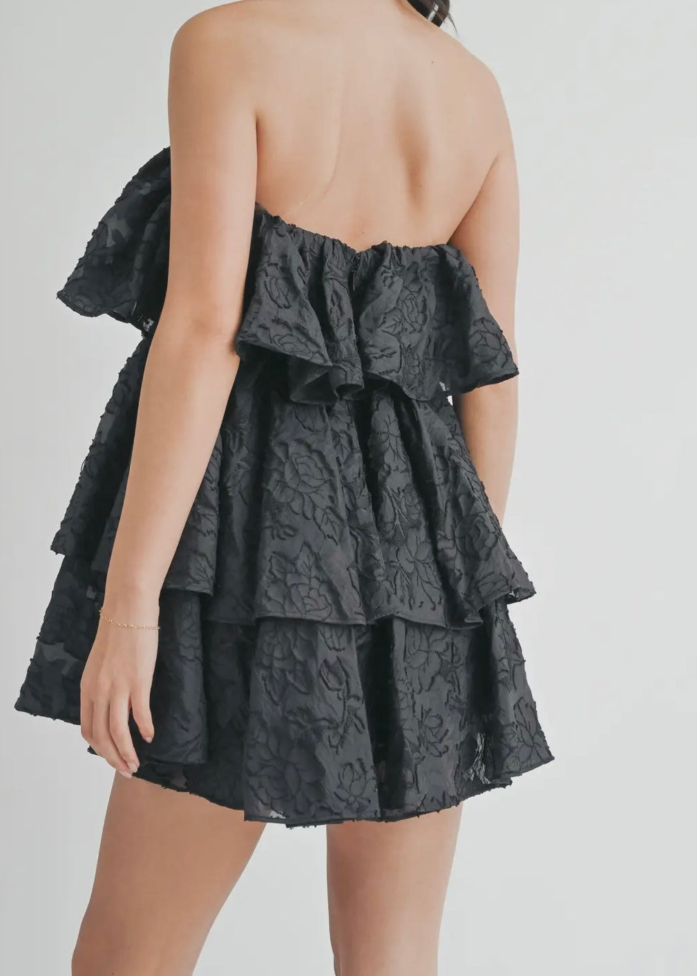 Texture Tiered Structured Ruffle Mini Dress