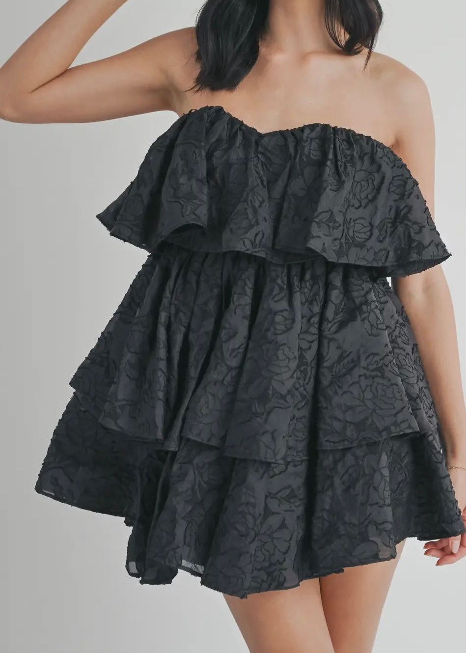 Texture Tiered Structured Ruffle Mini Dress
