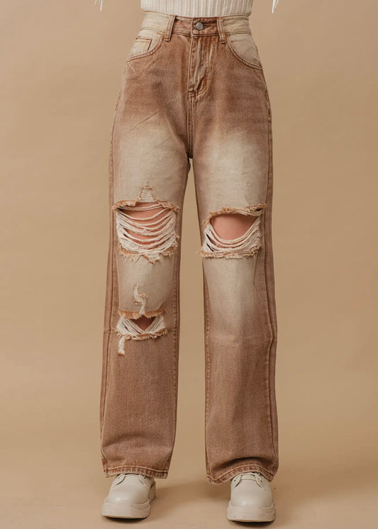 High Rise Distressed Mineral Wash Jeans